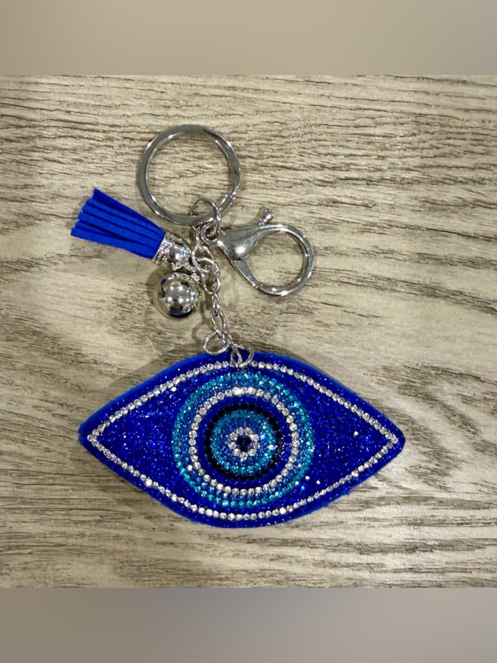 Blue Evil Eye Rhinestone Keychain with Tassel